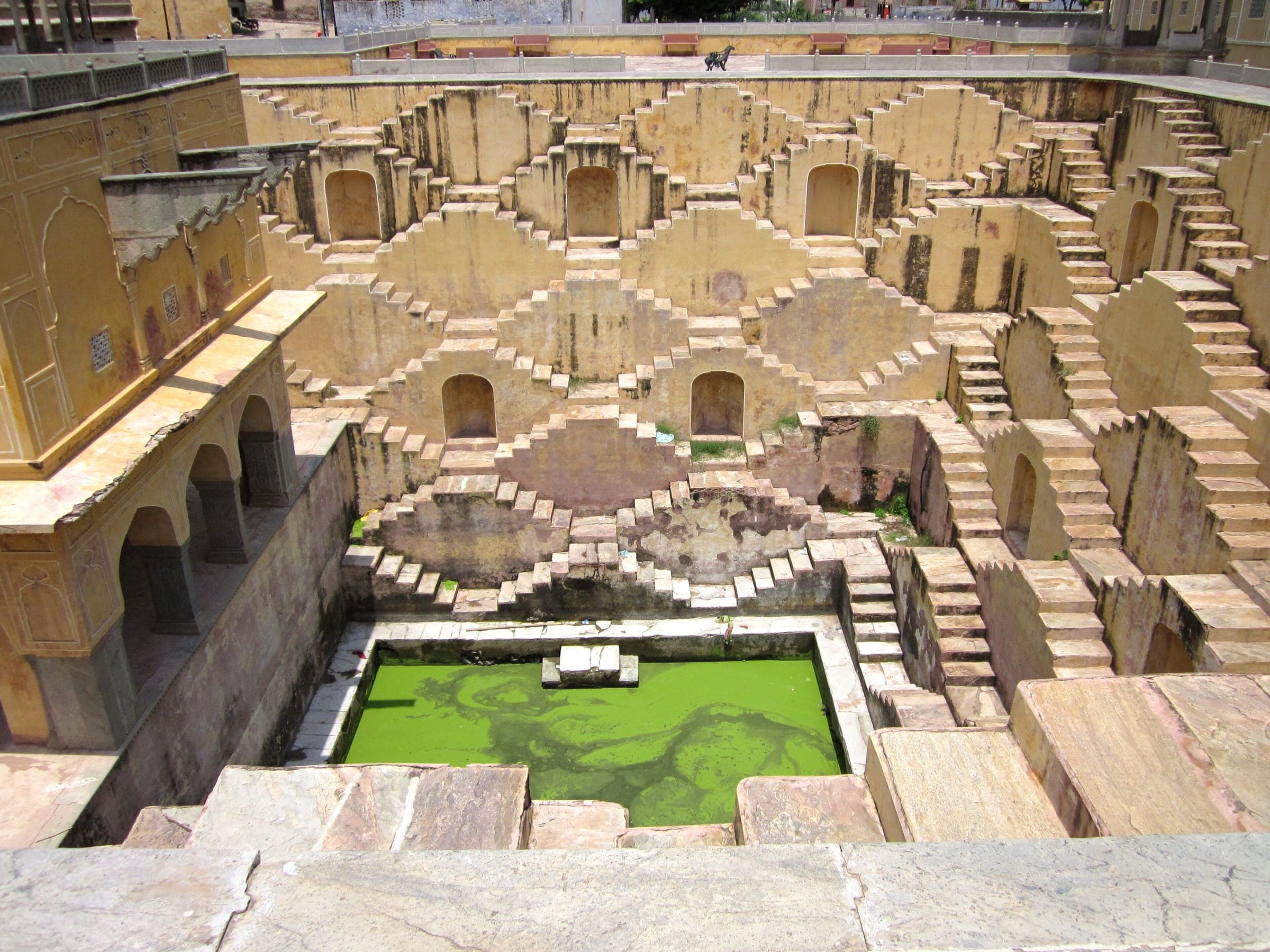A historic Indian stepwell descending to groundwater, a reminder of traditional water engineering