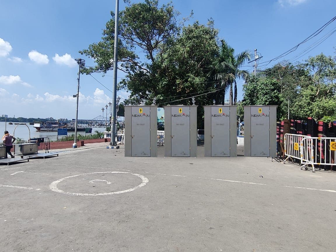 Four bio-toilet units installed at a public riverside site