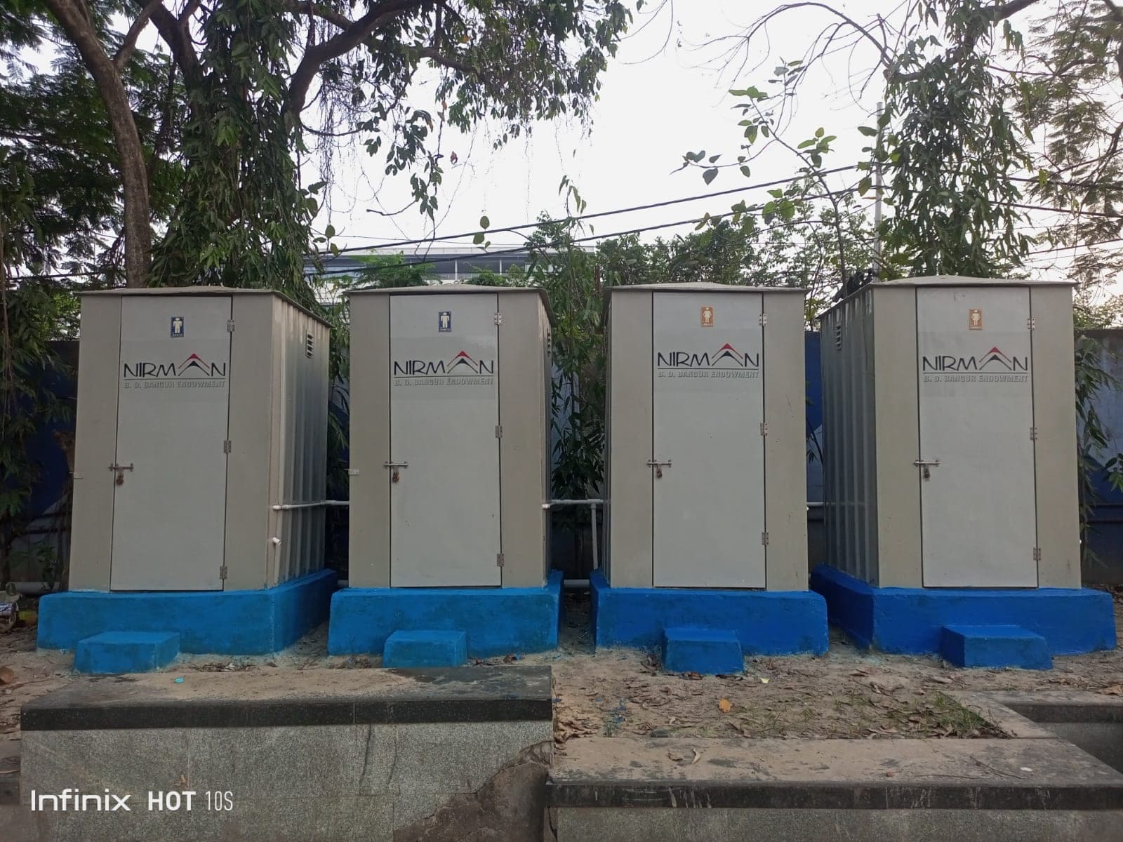 Bio-toilet units on their bases, ready for use